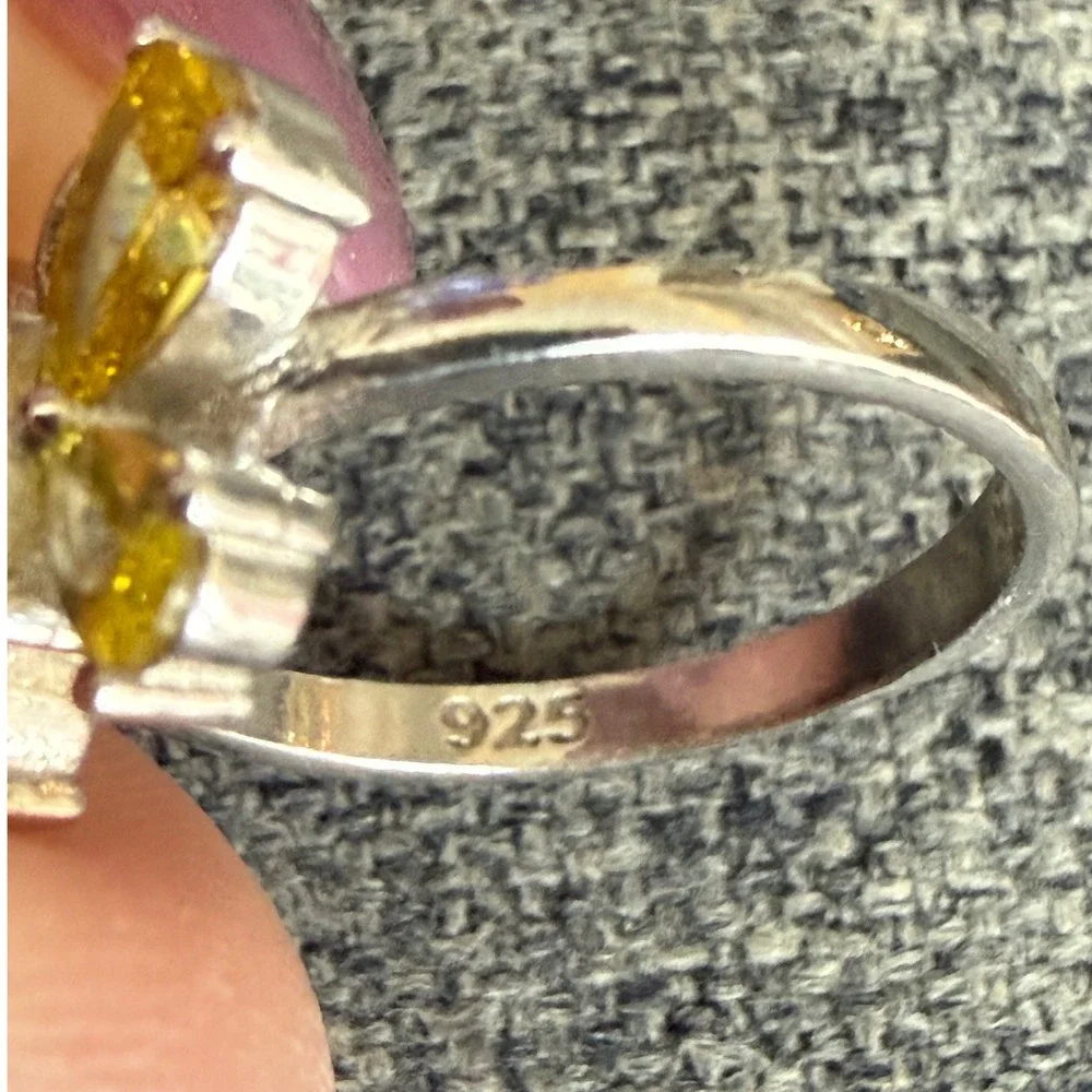 Sterling Silver Butterfly citrine‎ Ring Pear Stones Statement Whimsical fairy